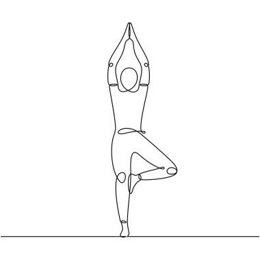 continuous line drawing of man standing in yoga pose with arms above head. continuous line drawing of women fitness yoga concept vector health illustration International Day of Yoga