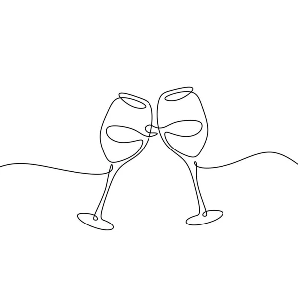 Terus Menerus Satu Baris Gambar Dua Gelas Anggur Bersorak Untuk Stok Ilustrasi 