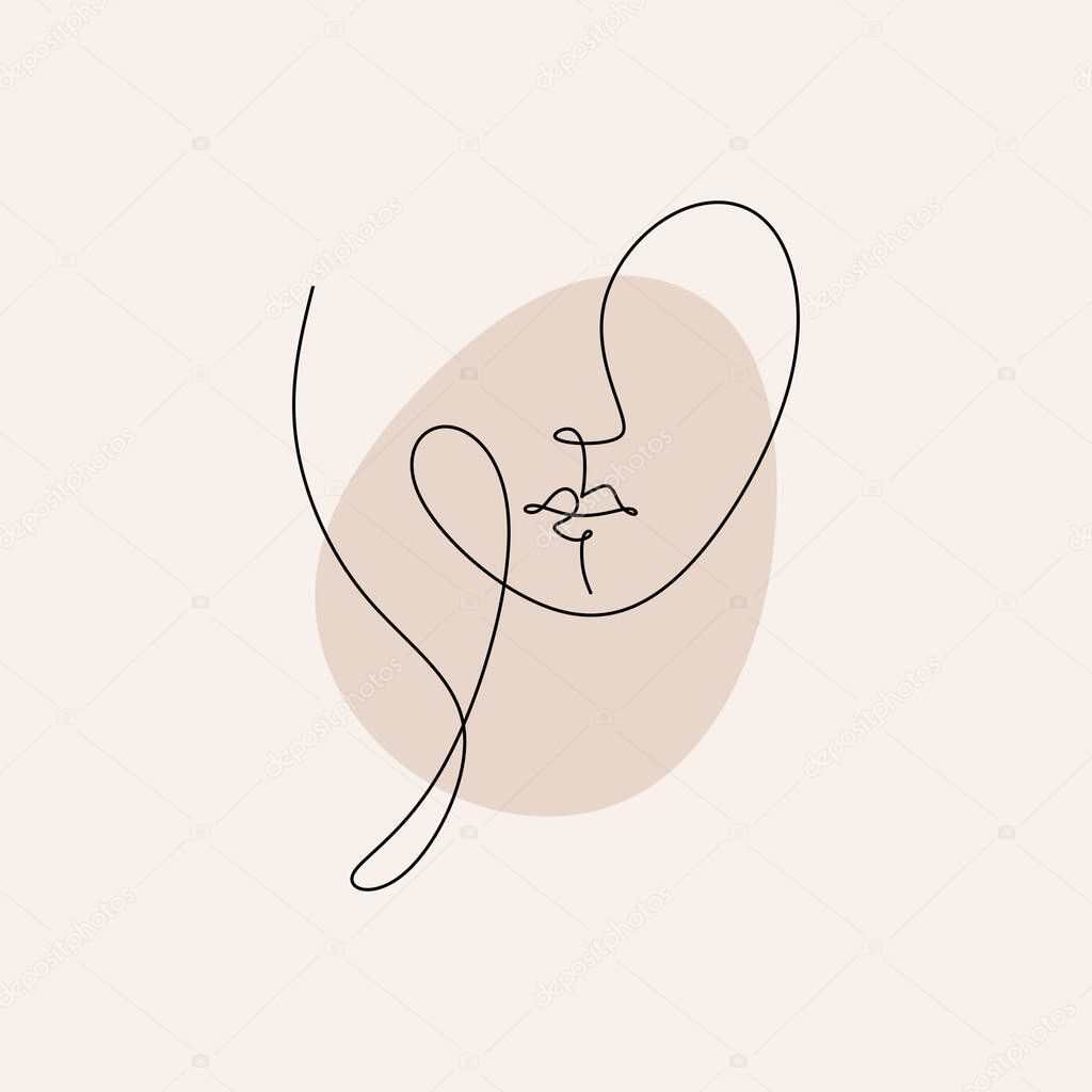 Continuous line drawing of of abstract Beautiful Woman's face. Minimalist continuous linear sketch woman face.