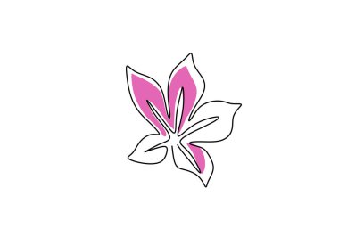 Azalea çiçekleri aralıksız çizgi çizerler. Beyaz arka planda pembe renkli, çiçek açan bir çiçek. İlkbaharın sembolü botanik flora elle çizilmiş sanat minimalizmi. Vektör illüstrasyonu