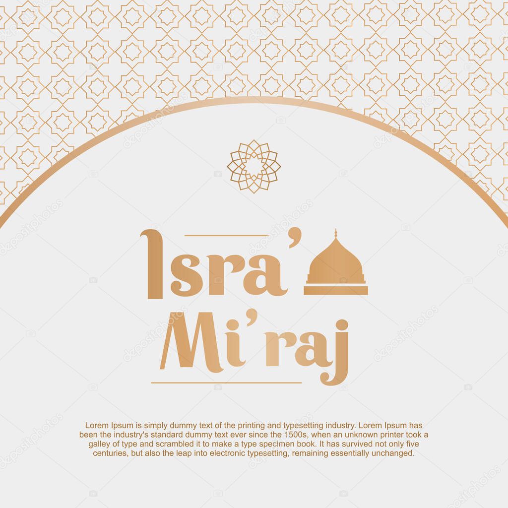 Greeting card Isra 'Mi'raj of the Prophet Muhammad with arabic floral ornament in pastel colored design. Spiritual journey and blessed festival. Vector Illustration for poster or banner