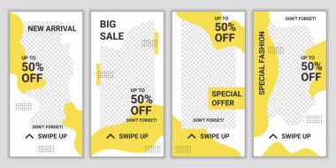 Sosyal medya hikayeleri ve moda, kozmetik, yeni gelen ürünler ya da promosyon için yaratıcı setler. Metin ve resim tasarımı için kopyalama alanı olan arkaplan şablonu. Vektör illüstrasyonu