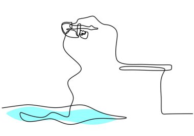 Sürekli bir çizgi atlama tahtasından atlayan genç sporcuyu ve havuza atlayan güzelliği çekiyor. Su sporları yarışması konsepti. Sağlıklı yaşam tarzı vektör çizimi