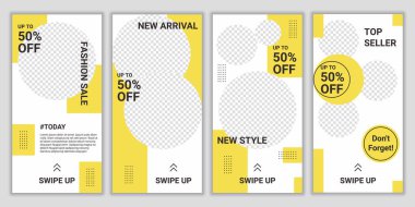 Sosyal ağ post hikayeleri tasarımı için modaya uygun bir şablon. İki katlı bir çerçeve seti. İş hikayeleri için maket: moda, yaşam tarzı, yeni gelen ürünler vs. Vektör illüstrasyonu