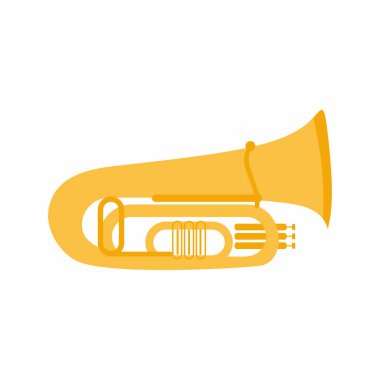 Tuba ikonu. Düz çizgi film tasarım elemanı. Tasarım çalışmalarınız, sunumunuz, web siteniz ya da diğerleri için müzikal nesne konsepti vektörü. Vektör illüstrasyonu beyaz arkaplanda izole edildi