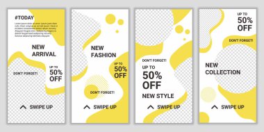 Sosyal ağ hikayeleri ve gönderileri için modaya uygun bir şablon seti. Marka modası için arka planlar tasarla. Büyük bir satış. Dijital pazarlama için şablon. Vektör illüstrasyonu