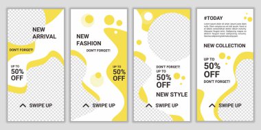 Sosyal medya şablonları tasarım arka planları ig stories moda satış promosyonu için. Kişisel blog, dükkan ya da kullanıcı hikayesi için bir model. Vektör yerleşimi büyük satış sarı ve beyaz