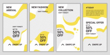 Fotoğraf için fotokopi alanı olan asgari moda tarzında soyut yaratıcı arka planların vektör kümesi. Sosyal medya hikayeleri, web afişi, satış, promosyon, mobil uygulamalar için modern tanıtım sayfası