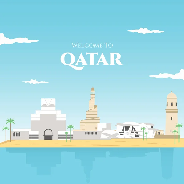Qatar banner set with national buildings tourist attraction of the country buildings and conceptual landscape vector illustration. Colorful Qatar famous landmark for your destination vacation.