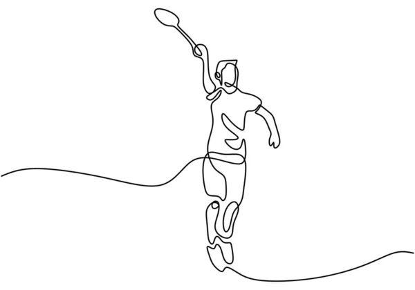 Continue Lijntekening Van Man Die Badminton Speelt Karakter Een Badminton — Stockvector