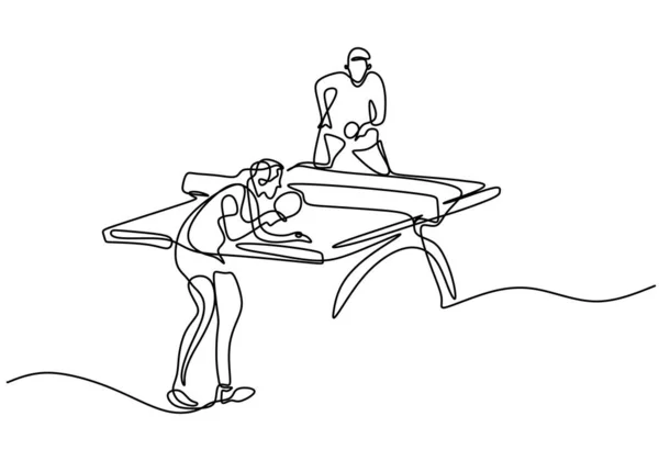 若い幸せな男卓球選手の連続線画がボールを打ちました 白地に隔離された卓球をする2人のアスリート 競技とスポーツ運動の概念 ベクターイラスト — ストックベクタ