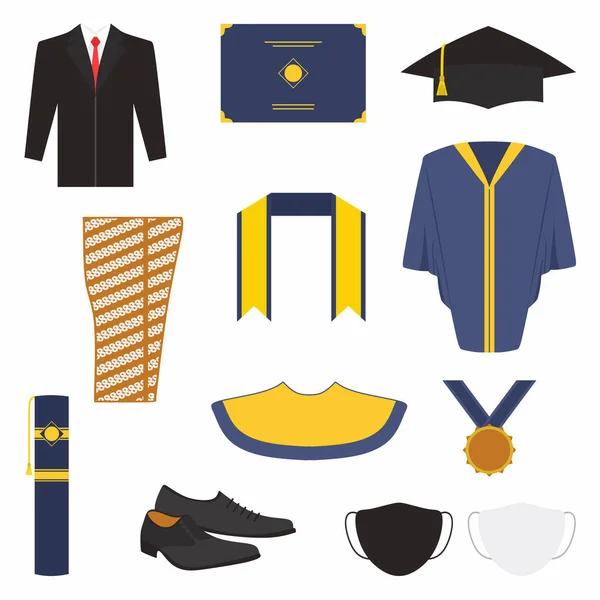 Conjunto Ropa Accesorios Para Ceremonia Graduación Vestido Soltero Corbata Máscara — Archivo Imágenes Vectoriales