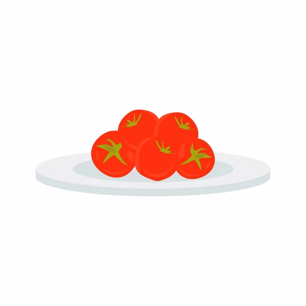 Tomates Rojos Con Hojas Verdes Icono Frutas Verduras Frescas Icono — Vector de stock