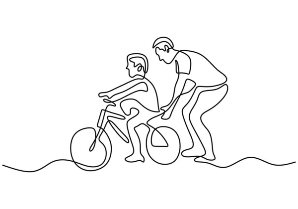 Continuous One Single Line Drawing Young Father Help His Son — Stock Vector