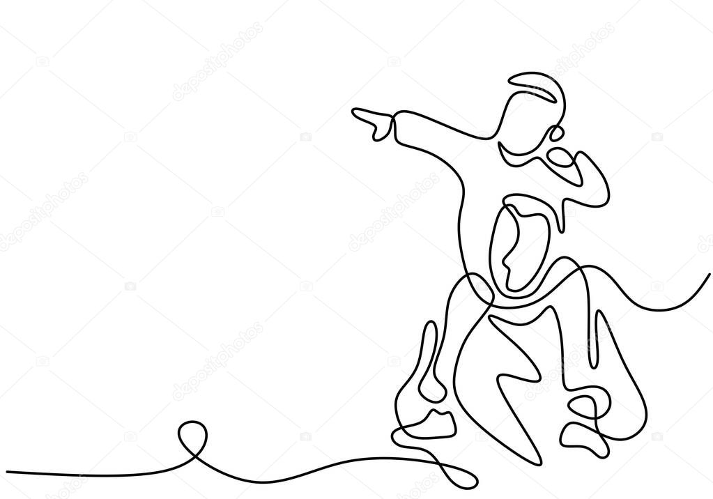 One continuous single line drawing of a daddy carries the child on the shoulders. Happy little child playing with his father isolated on white background. Character dad and his kid minimalism design