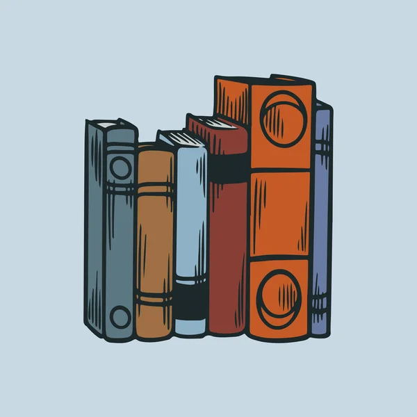 Montón Libros Pila Libros Biblioteca Con Grabado Dibujado Mano Esbozo — Vector de stock