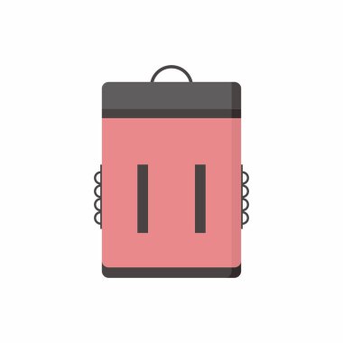 Portatif sırt çantası simgeleri beyaz arkaplanda izole edildi. Piknik çantası. Turistik kamp ya da karikatür dizaynında tatil malzemeleri. Düz vektör illüstrasyon açık hava aktiviteleri