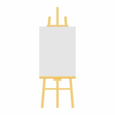 Boş boya tahtası ya da tahta sehpalı tuval, sanat tahtası. Yaratıcı atölye ekipmanları. Ressamın üzerinde kalan beyaz tuval sanatçılar için tasarım salonunu ön plana çıkarır. Düz biçim vektör illüstrasyonu
