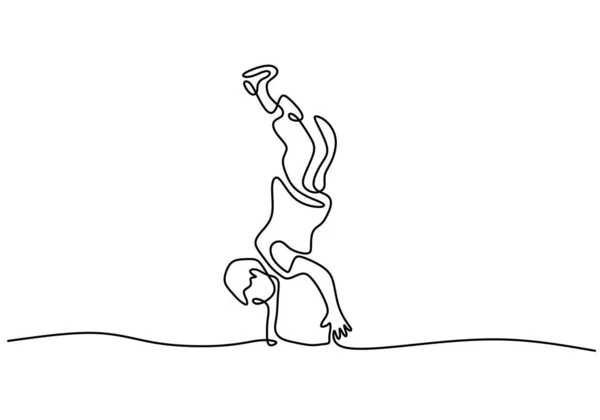 Een Continue Lijn Tekening Van Jonge Sportieve Breakdancer Man Show — Stockvector