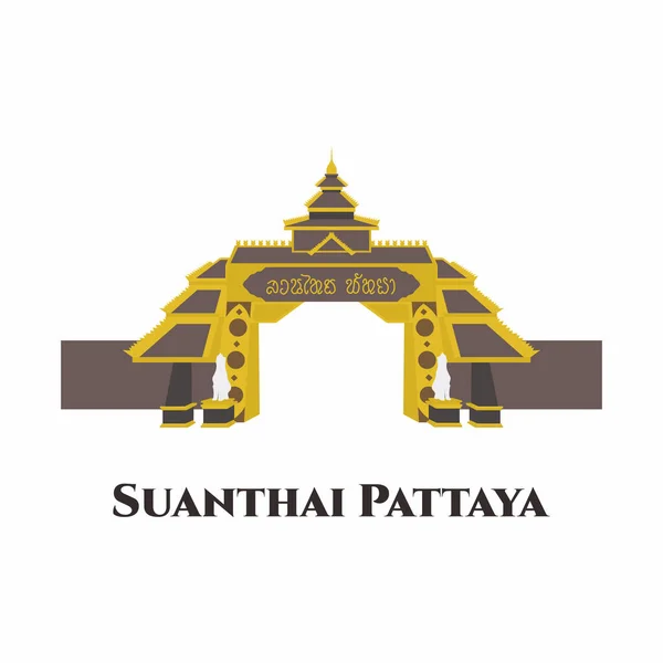 Suanthai Pattaya. It is the cultural attraction park with beautiful vintage old style building landmark. Great building view. It is time to experience amazing travels. Flat vector illustration