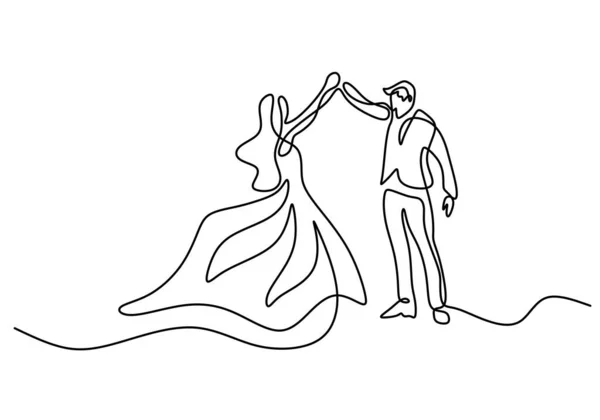 Dessin Continu Une Ligne Danse Couple Isolé Sur Fond Blanc — Image vectorielle