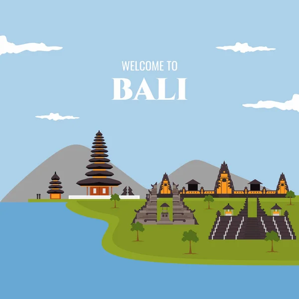 인도네시아 발리에 환영합니다 휴양지로 랜드마크 아름다운 기수들은 캐릭터에서 그림을 — 스톡 벡터