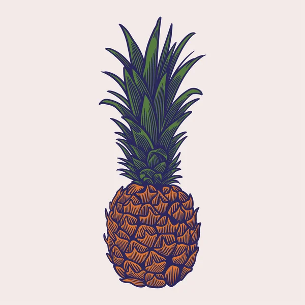 Ananas Fruit Hand Getrokken Retro Een Poster Voor Gezond Eten — Stockvector