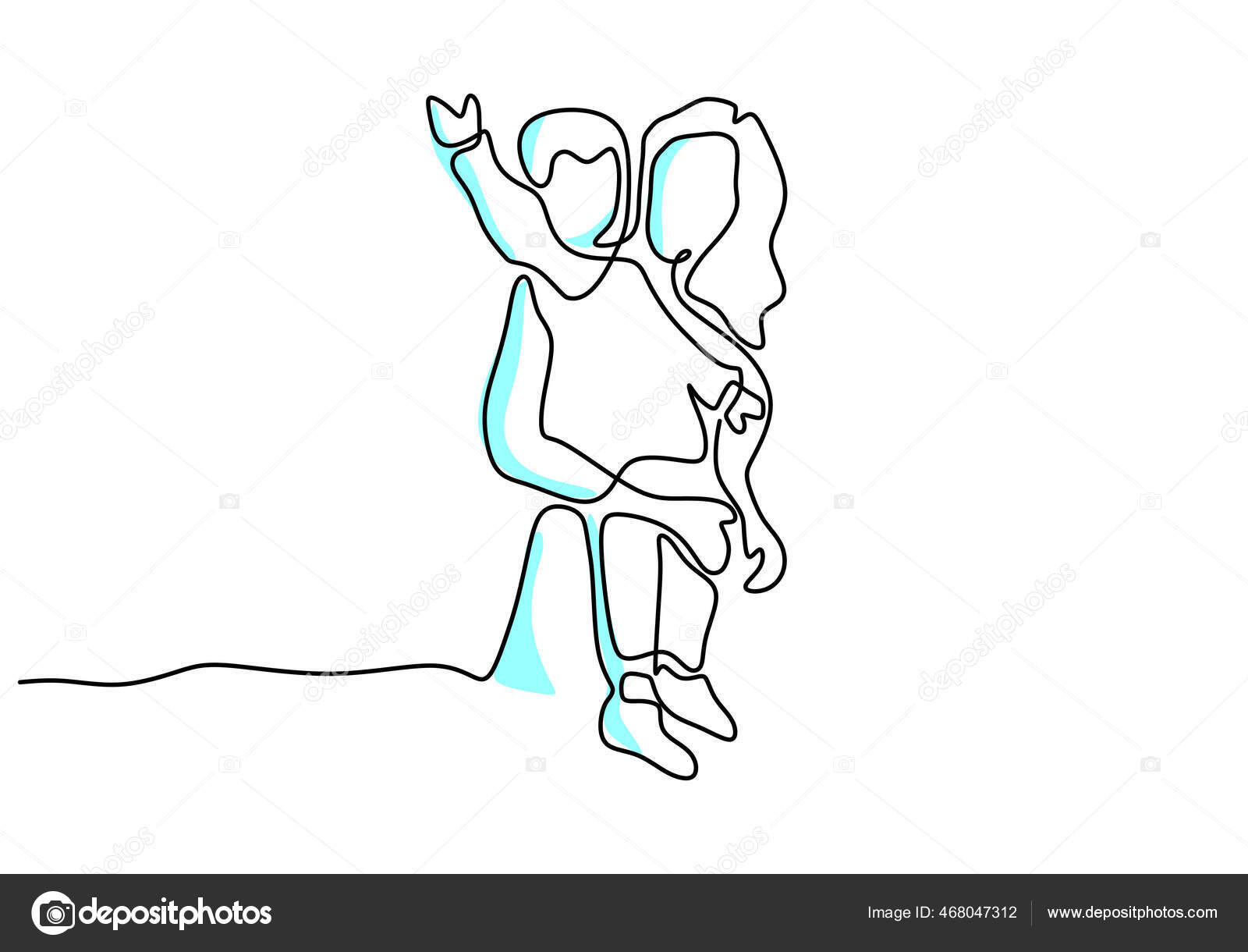 Dessin Continu Une Ligne Jeune Mere Tenir Son Bebe Bonne Image Vectorielle Par Ngupakarti C Illustration