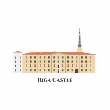 Riga Castle düz ikonu. Letonya 'nın başkenti Riga' da, Daugava Nehri kıyısında bir kaledir. Güzel bir mimari bina. Turist ziyareti için harika bir yer. Vektör illüstrasyonu
