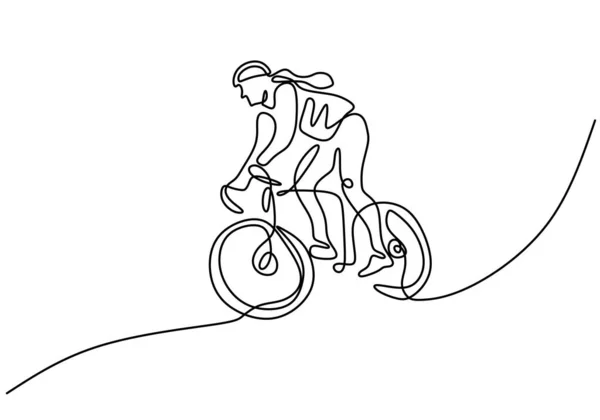 Dibujo Continuo Una Sola Línea Chica Joven Ciclista Enfoque Entrenar — Vector de stock