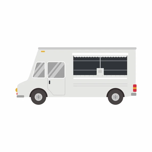 Flat Cartoon Style Illustration White Food Truck Vector Icon Delivery — Stock Vector