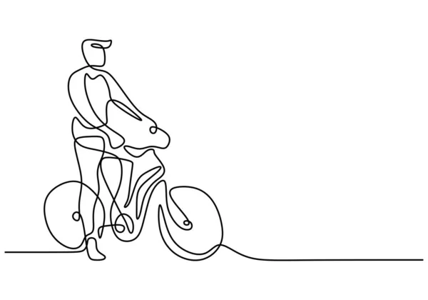 Satu Garis Tunggal Terus Menerus Menggambar Pemuda Mengendarai Sepeda Untuk - Stok Vektor