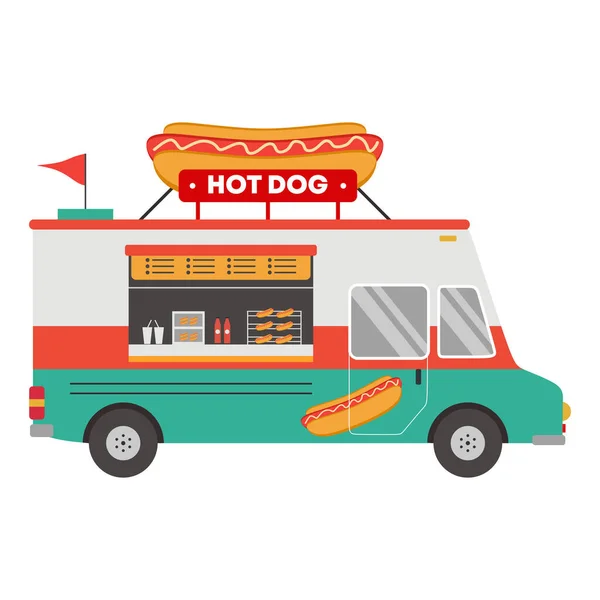 Vector Trendy Flat Cartoon Icon Street Food Vehicles Hot Dog — Stock Vector