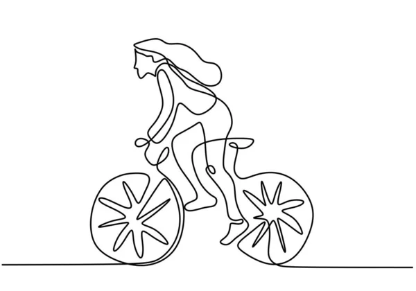 Menggambar Terus Menerus Satu Baris Gadis Muda Pembalap Sepeda Fokus - Stok Vektor