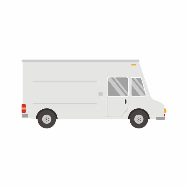 汽车品牌和广告中的食品卡车向量模板 白色背景的隔离送货车 从右面平面卡通设计元素看食品卡车视图 — 图库矢量图片