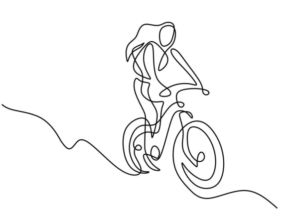 One Continuous Line Drawing Young Sporty Woman Riding Bicycle Performs — Stock Vector