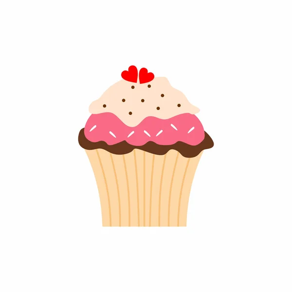 Kupa Torta Ikon Illusztráció Édességet Csokoládé Eper Cupcake Szívvel Elszigetelt — Stock Vector