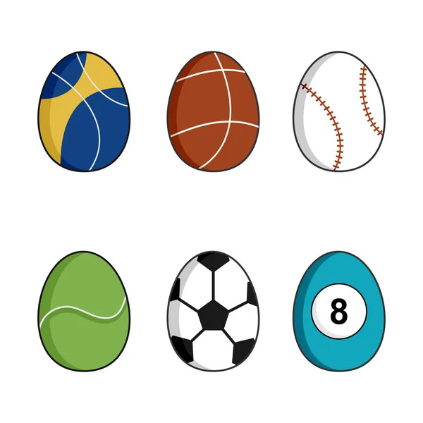 Készlet Gyűjtemény Húsvéti Tojás Különböző Motívumok Közé Tartozik Futball Kosárlabda — Stock Vector