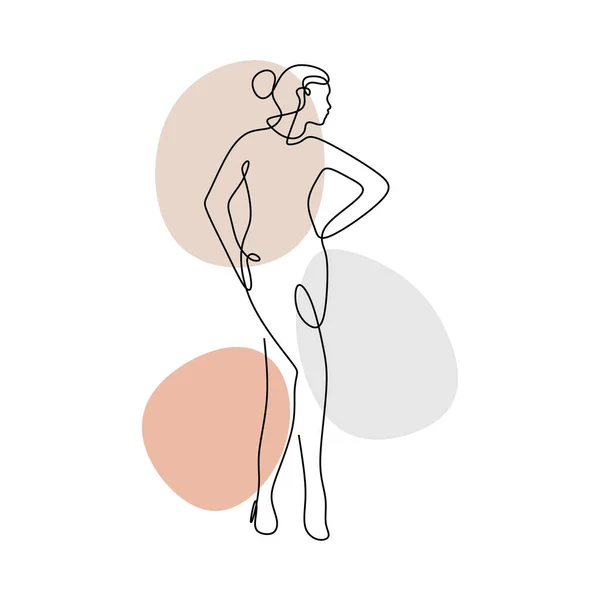 Línea Continua Modelo Mujer Cuerpo Mujer Abstracto Posando Estilo Una — Vector de stock