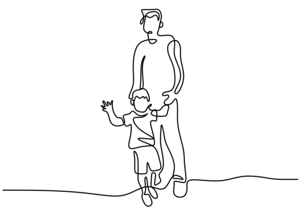 Отец Идущий Вместе Своим Сыном Постоянно Рисует Одну Линию Концепция — стоковый вектор