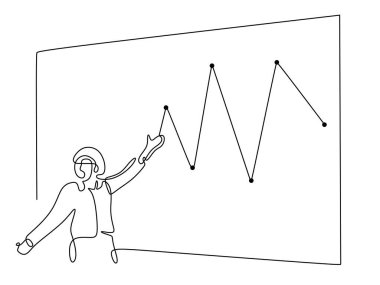 Sürekli bir iş kadını sunumu yapıyor. Ekonomik grafik sunan bir kadın çizgisi.
