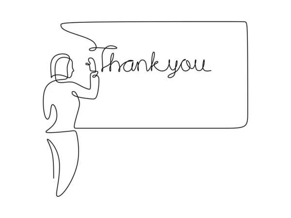 连续一行的女人在白板上写着谢谢你的话 女教师在课堂前写信谢谢你 — 图库矢量图片