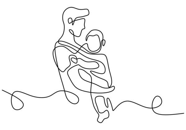 One Continuous Line Drawing Young Dad Carrying His Child Happy — Διανυσματικό Αρχείο