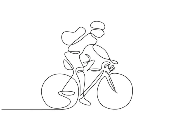 Ligne Continue Jeune Homme Vélo Avec Vélo Route Adolescent Homme — Image vectorielle