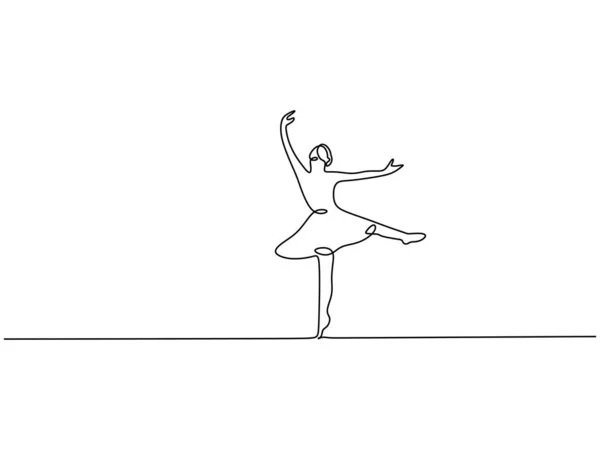 Garis Kontinu Balerina Baris Tunggal Dari Wanita Menari Balet Terisolasi - Stok Vektor