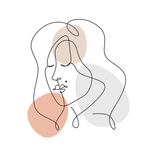 Kontinu Satu Baris Wanita Wajah Abstrak Dengan Tanda Lahir Bibir - Stok Vektor