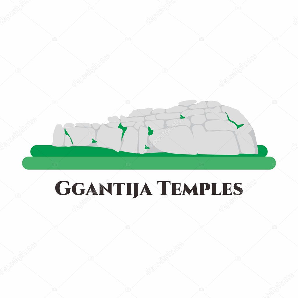 gantija Temples. One of the oldest free standing monuments in the world. Included in the UNESCO World Heritage List. Cartoon landmarks, tourist attractions. Vector flat illustration.