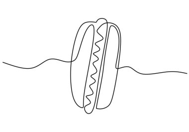 Sosisli sandviçin tek sıra halinde durması. Sosisli büyük sosisli, beyaz arka planda izole edilmiş..
