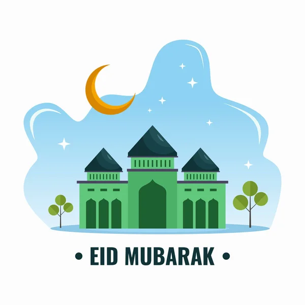 Fond Moubarak Aïd Avec Demi Lune Mosquée Verte Carte Vœux — Image vectorielle