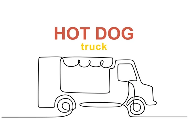 Single Continuous Line Hotdog Food Truck Hotdog Food Truck One — Stock Vector